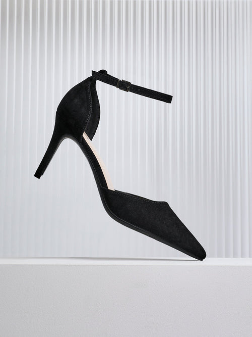 Thea Black Faux Suede Stiletto Court Heels