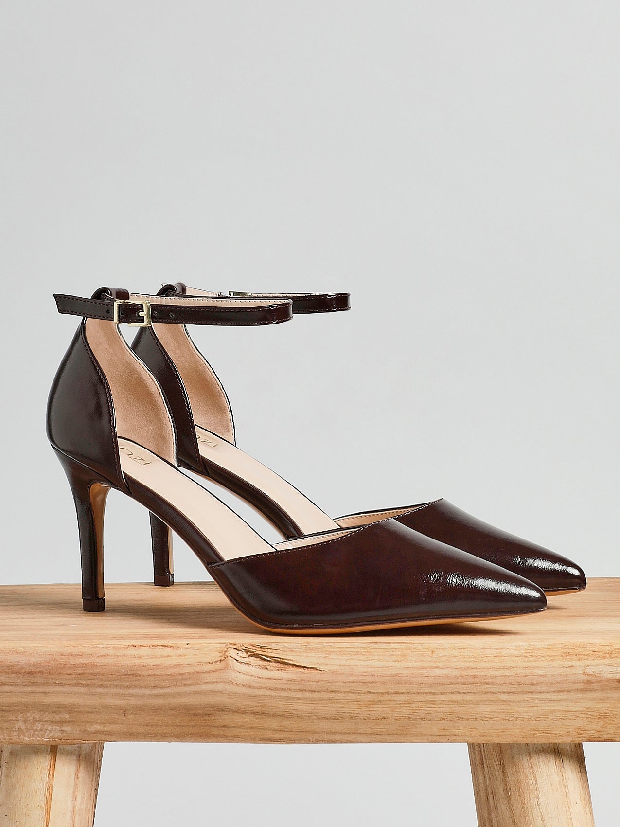 Thea Brown Faux Leather Stiletto Court Heels