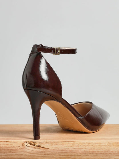 Thea Brown Faux Leather Stiletto Court Heels