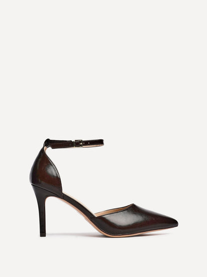 Thea Brown Faux Leather Stiletto Court Heels