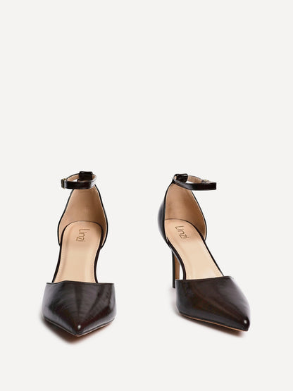 Thea Brown Faux Leather Stiletto Court Heels