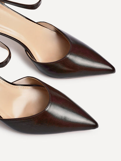 Thea Brown Faux Leather Stiletto Court Heels