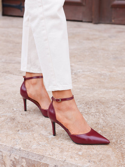 Thea Burgundy Faux Leather Stiletto Court Heels