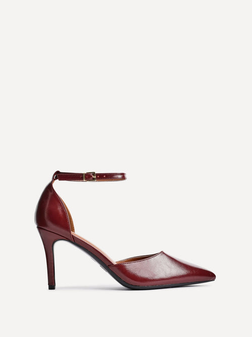 Thea Burgundy Faux Leather Stiletto Court Heels
