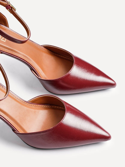 Thea Burgundy Faux Leather Stiletto Court Heels