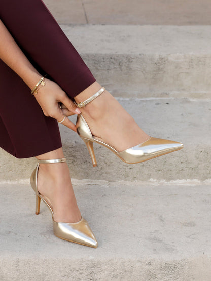 Thea Gold Faux Leather Stiletto Court Heels