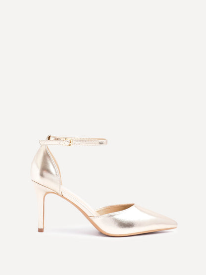 Thea Gold Faux Leather Stiletto Court Heels