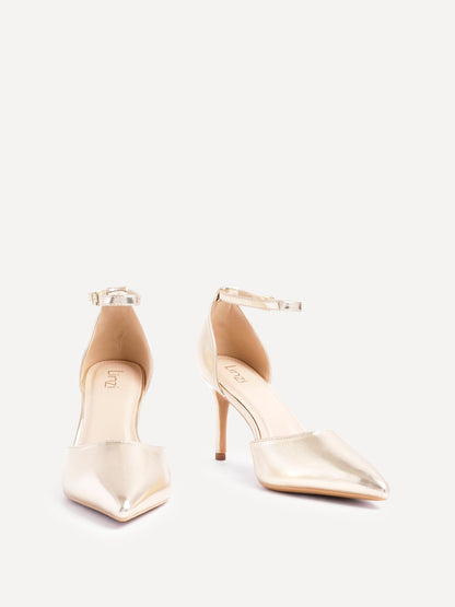 Thea Gold Faux Leather Stiletto Court Heels