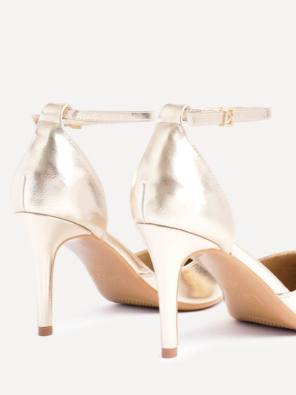 Thea Gold Faux Leather Stiletto Court Heels
