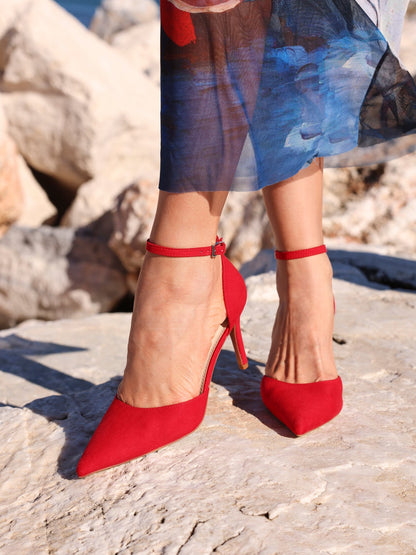 Thea Red Faux Leather Stiletto Court Heels