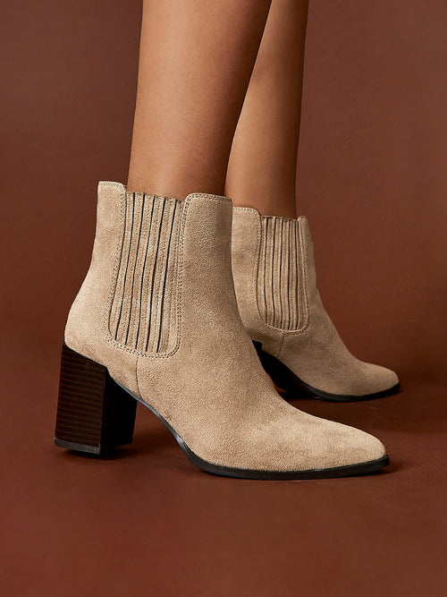 Thrive Taupe Block Heeled Boots