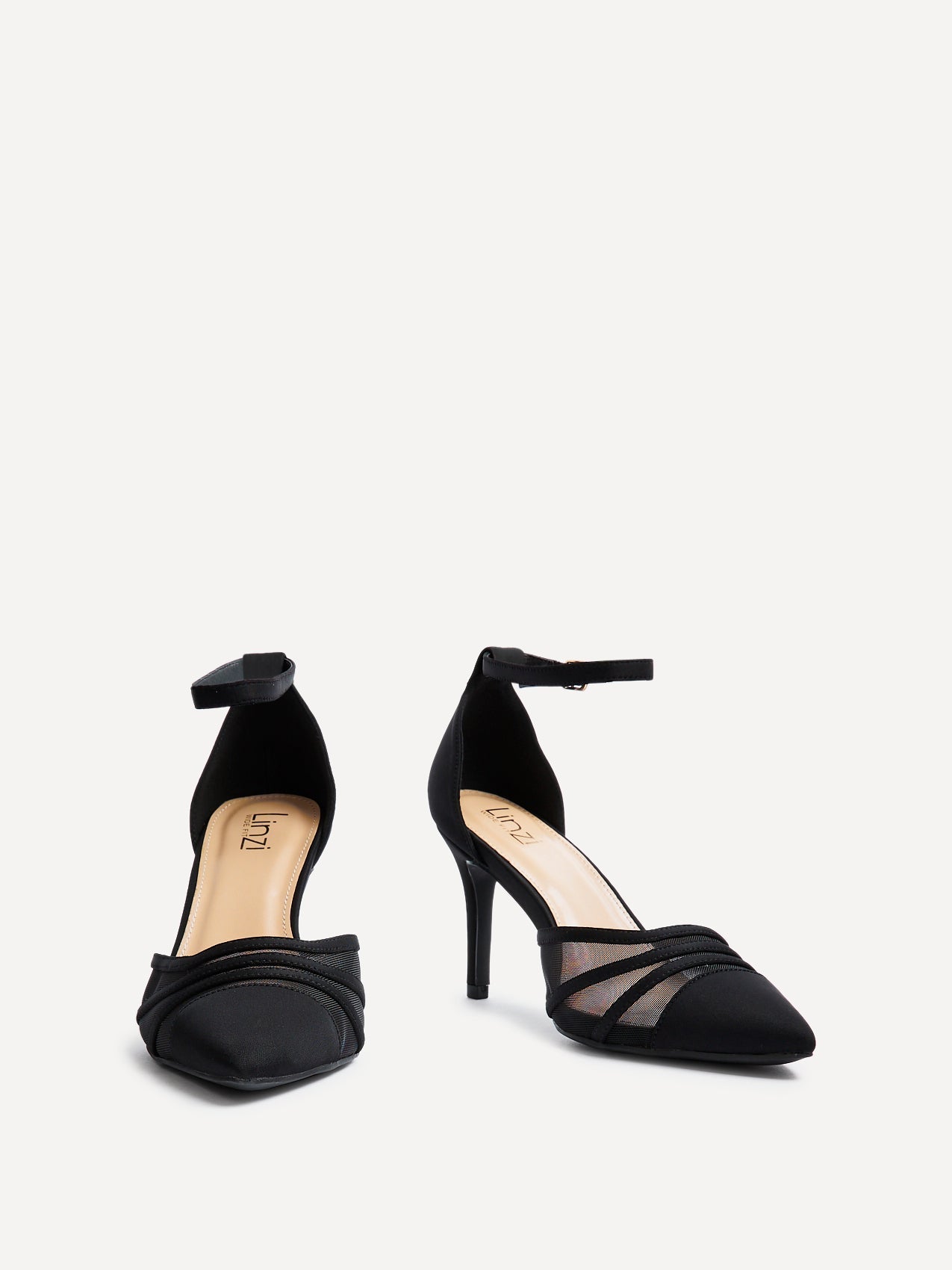 Tianey Wide Fit Black Scuba Mesh Court Heels