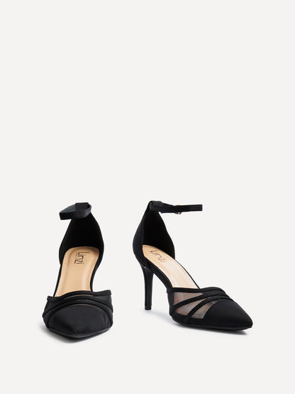 Tianey Wide Fit Black Scuba Mesh Court Heels