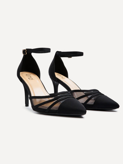 Tianey Wide Fit Black Scuba Mesh Court Heels