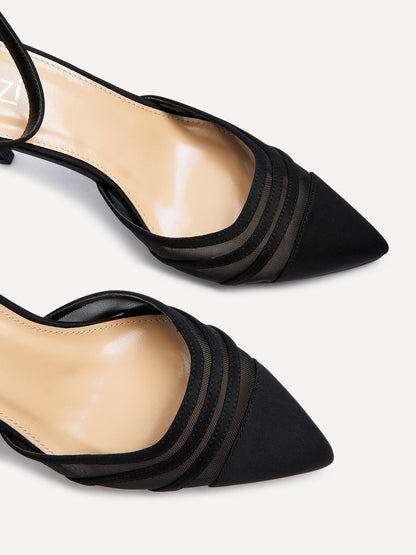 Tianey Wide Fit Black Scuba Mesh Court Heels