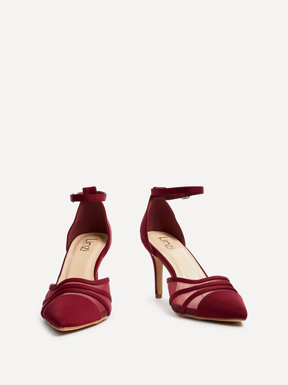 Tianey Wide Fit Burgundy Mesh Court Heels
