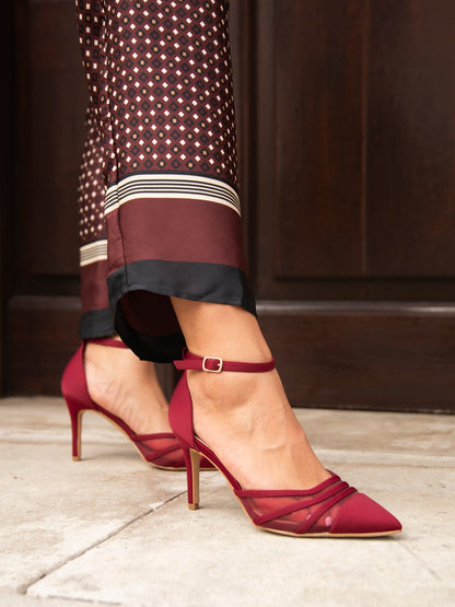 Tianey Wide Fit Burgundy Mesh Court Heels