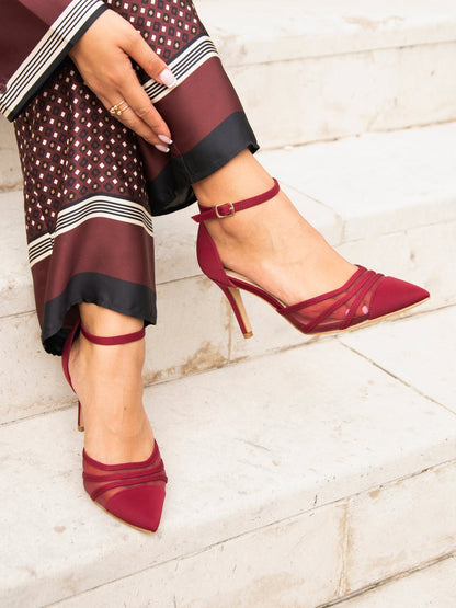 Tianey Wide Fit Burgundy Mesh Court Heels