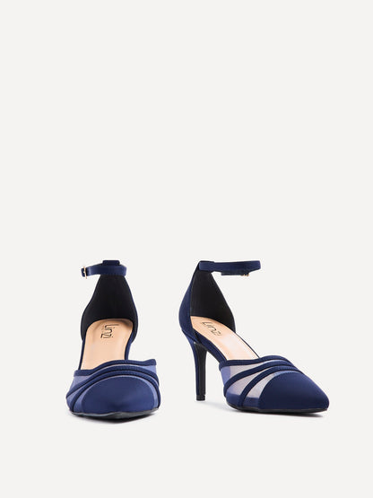 Tianey Wide Fit Navy Scuba Mesh Court Heels