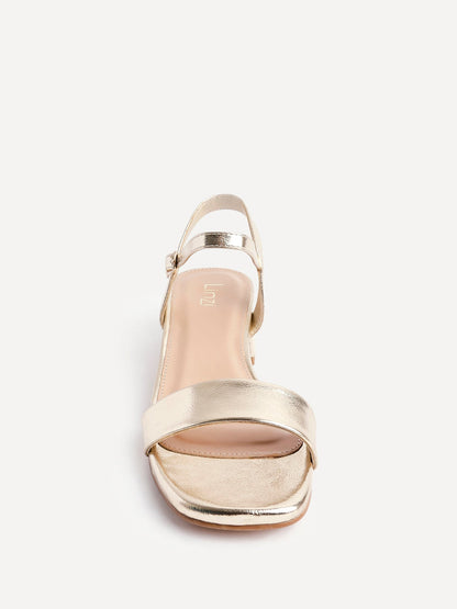 Tillie Gold Faux Leather Low Heels