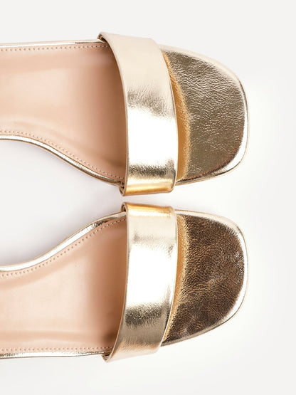 Tillie Gold Faux Leather Low Heels