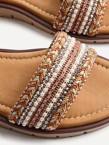 Topaz Wide Fit Tan Flat Sandals