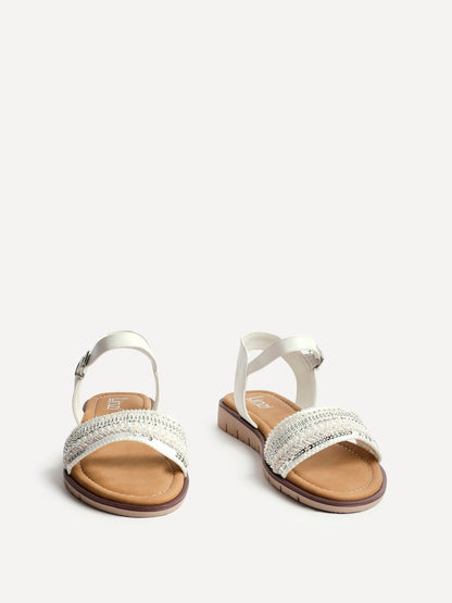 Topaz Wide Fit White Flat Sandals