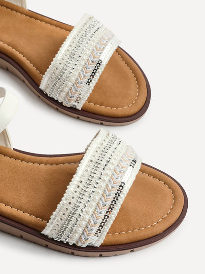 Topaz Wide Fit White Flat Sandals