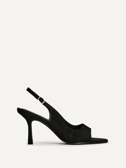 Tokyo Black Faux Suede Peep Toe Heels