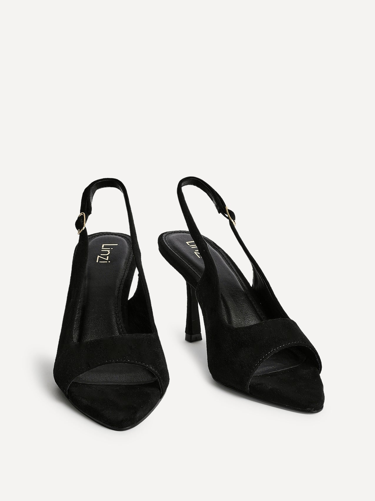 Tokyo Black Faux Suede Peep Toe Heels