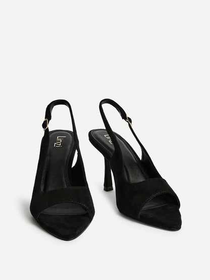 Tokyo Black Faux Suede Peep Toe Heels