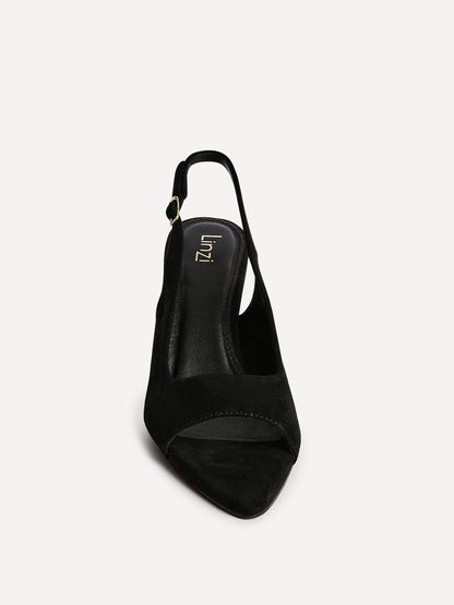 Tokyo Black Faux Suede Peep Toe Heels