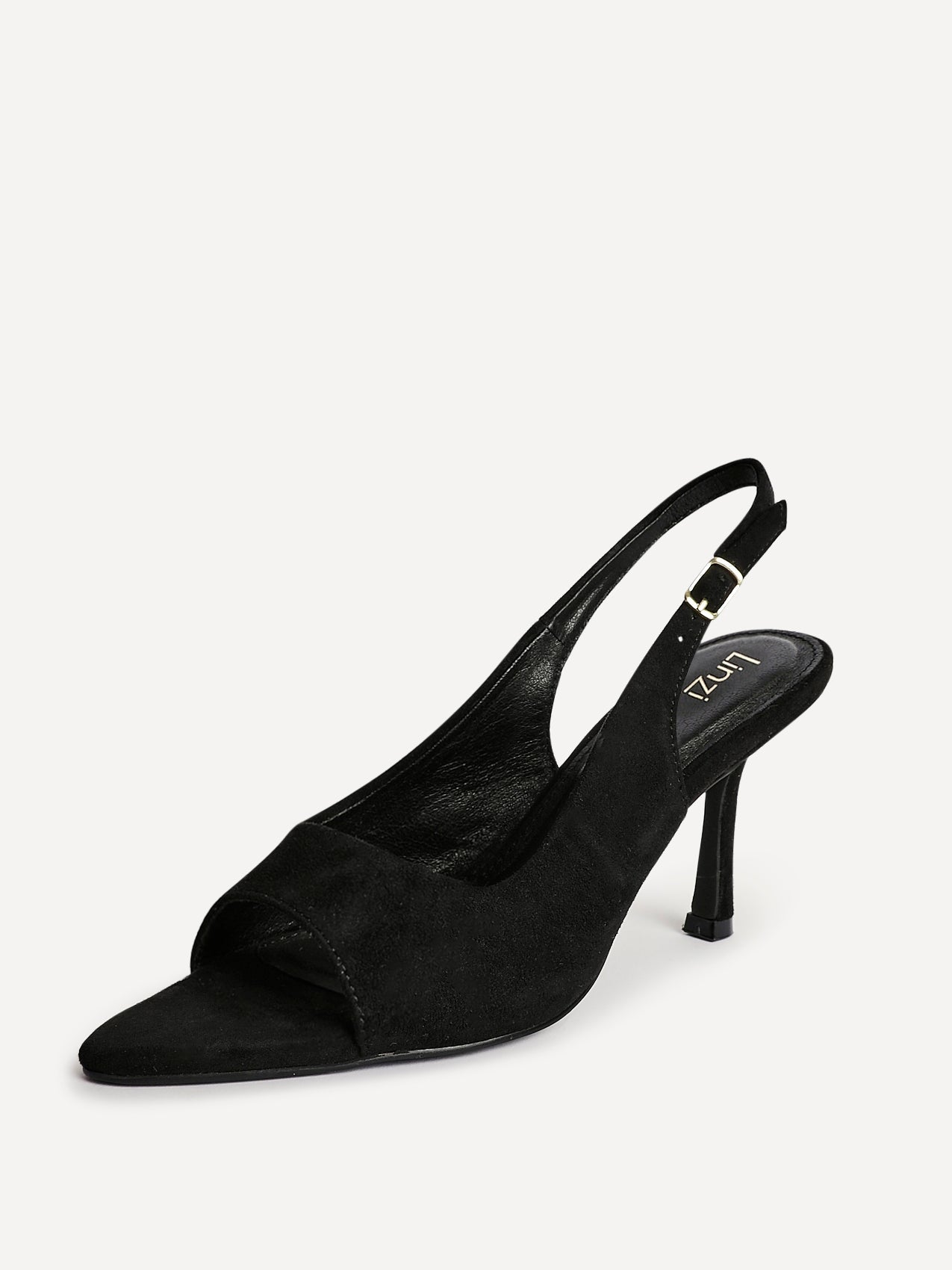 Tokyo Black Faux Suede Peep Toe Heels