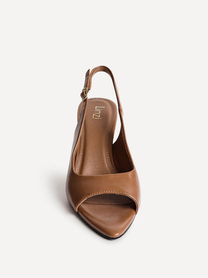 Tokyo Camel Faux Leather Peep Toe Heels