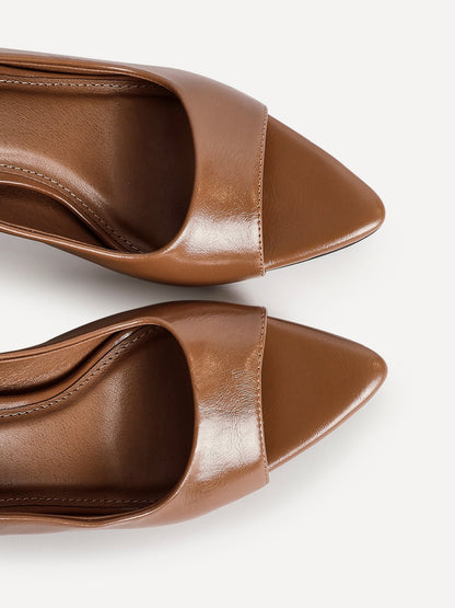 Tokyo Camel Faux Leather Peep Toe Heels