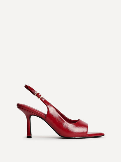Tokyo Red Faux Leather Peep Toe Heels