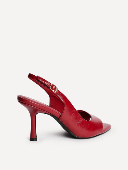 Tokyo Red Faux Leather Peep Toe Heels