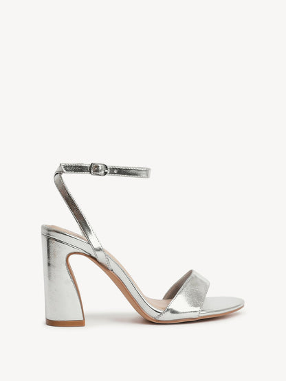 Trance Silver Faux Leather Block Heels