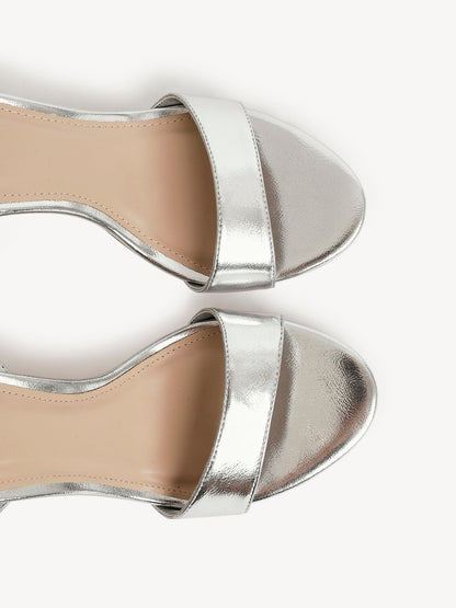 Trance Silver Faux Leather Block Heels