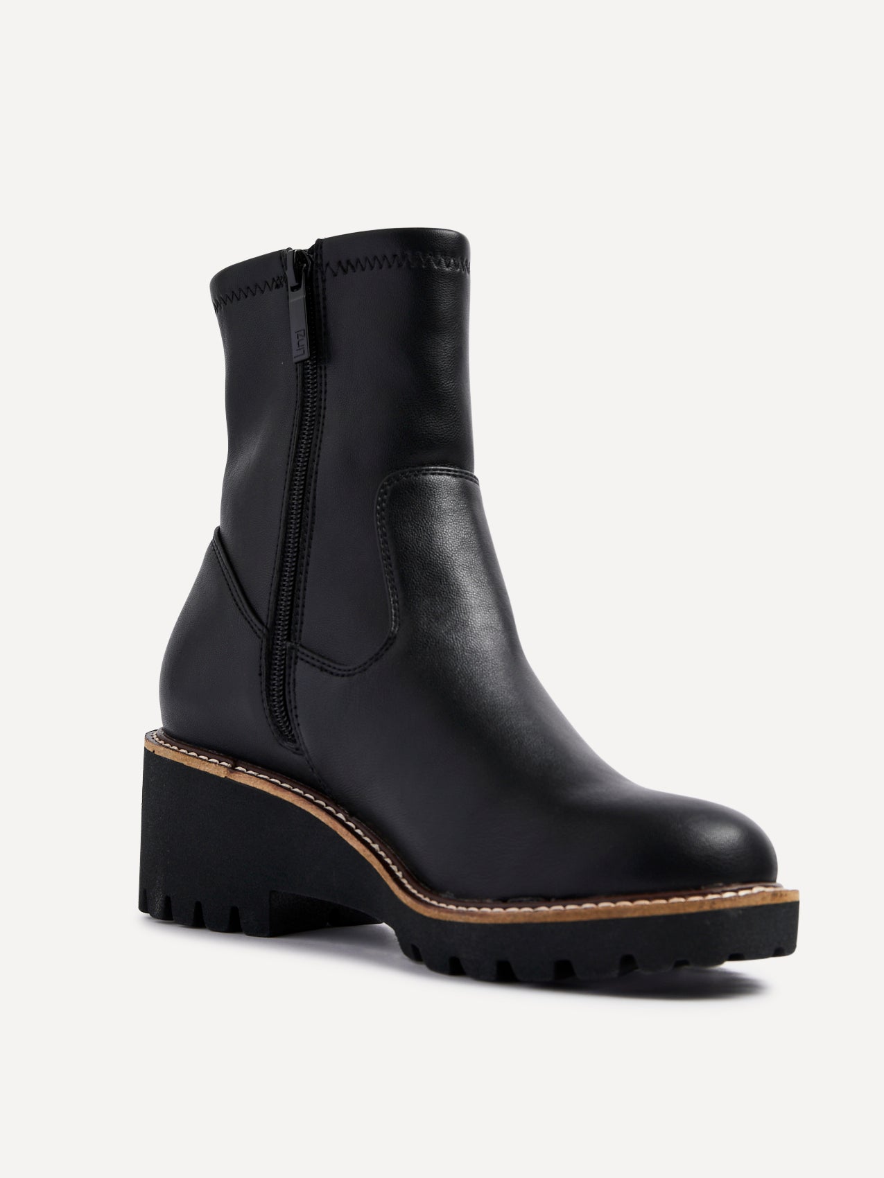 Trish Black Faux Leather Wedged Ankle Boots