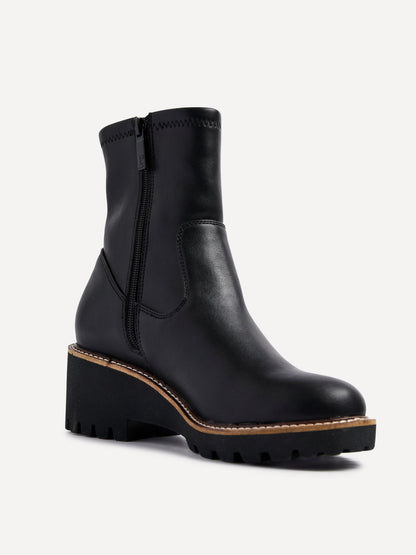 Trish Black Faux Leather Wedged Ankle Boots