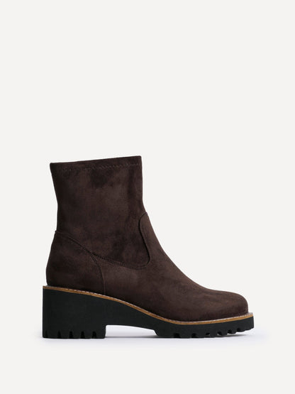 Trish Brown Faux Suede Wedged Ankle Boots