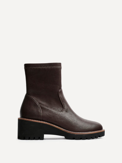 Trish Brown Faux Leather Wedged Ankle Boots