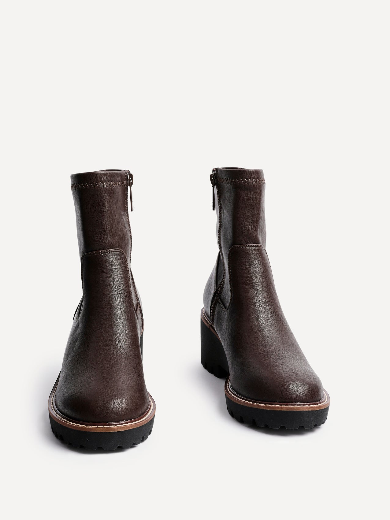 Trish Brown Faux Leather Wedged Ankle Boots