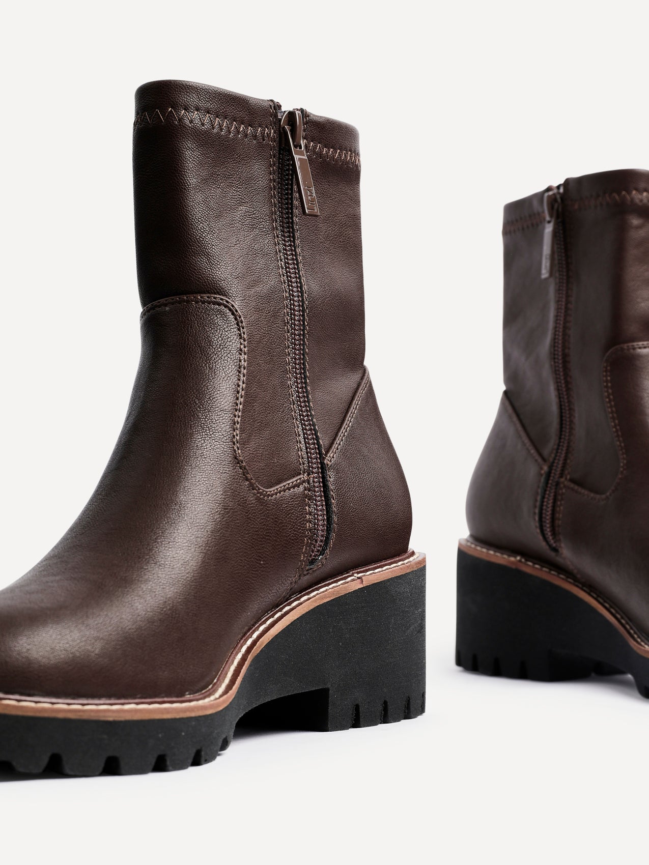 Trish Brown Faux Leather Wedged Ankle Boots
