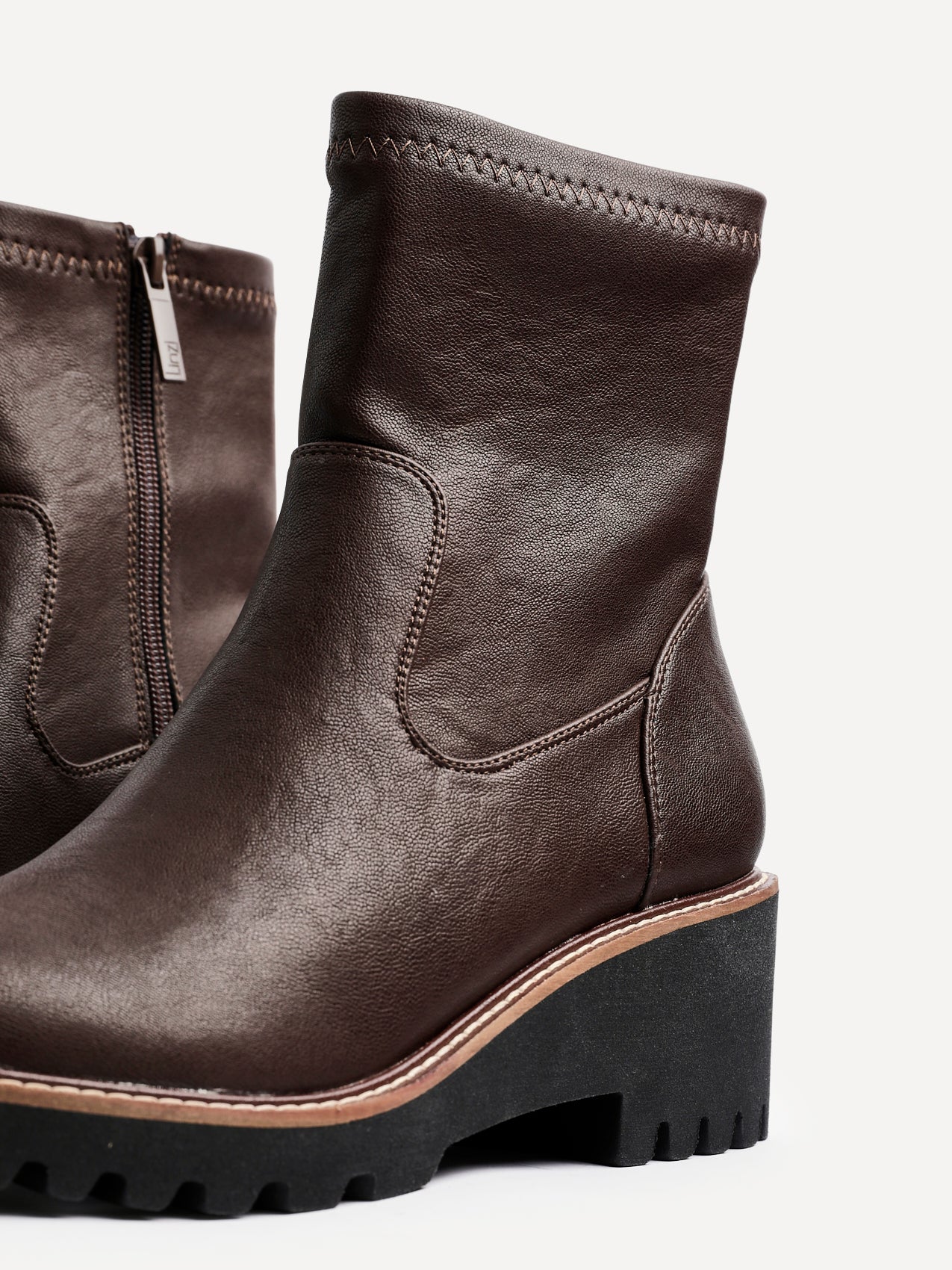 Trish Brown Faux Leather Wedged Ankle Boots