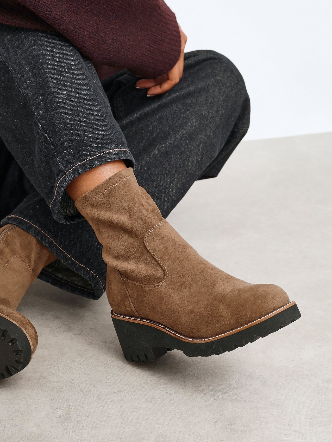 Trish Sand Faux Suede Wedged Ankle Boots