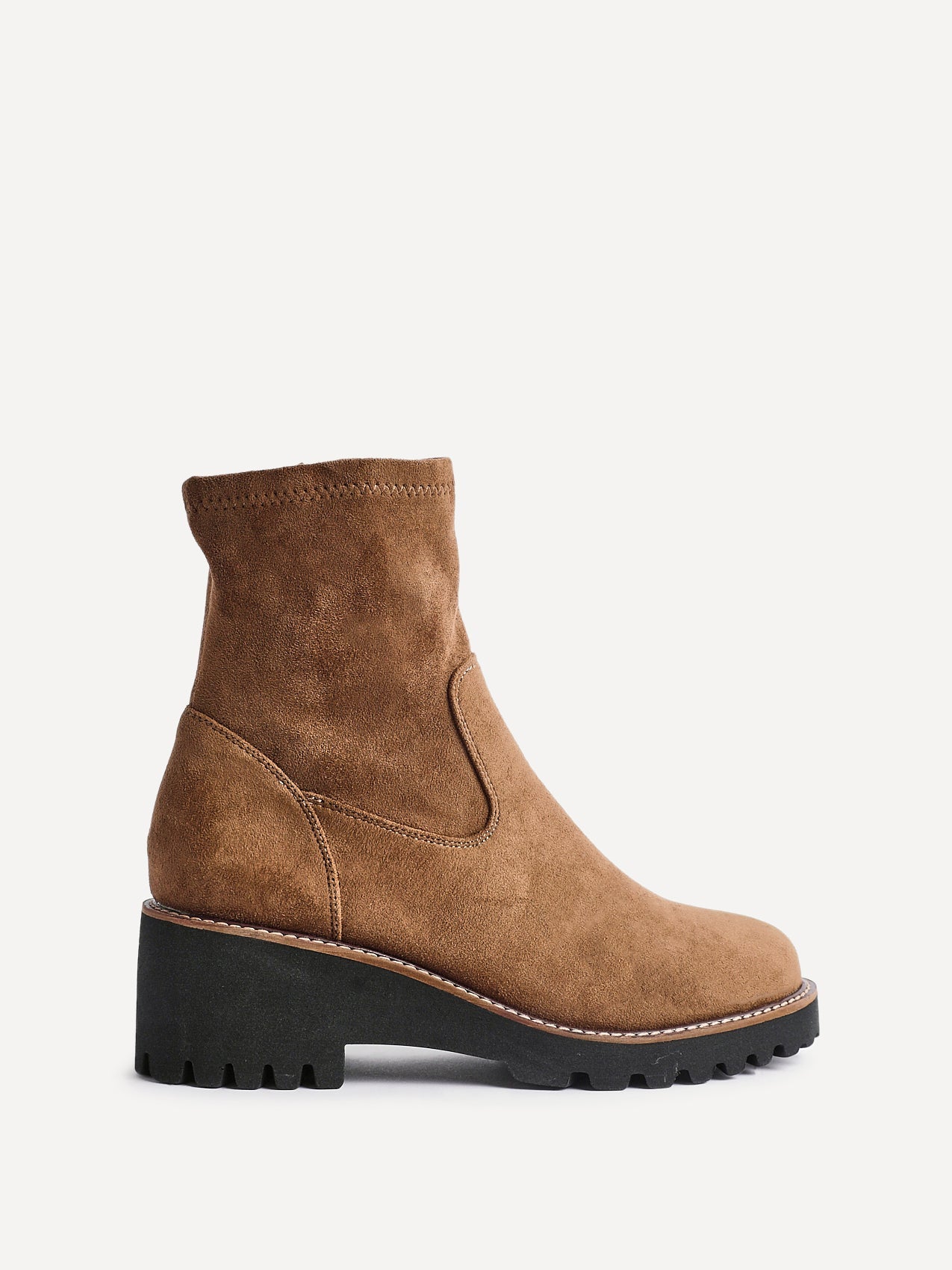 Trish Sand Faux Suede Wedged Ankle Boots