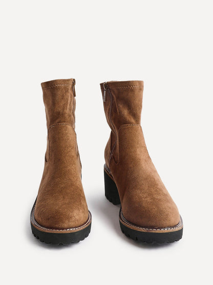 Trish Sand Faux Suede Wedged Ankle Boots