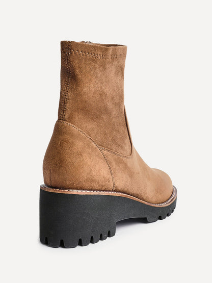 Trish Sand Faux Suede Wedged Ankle Boots